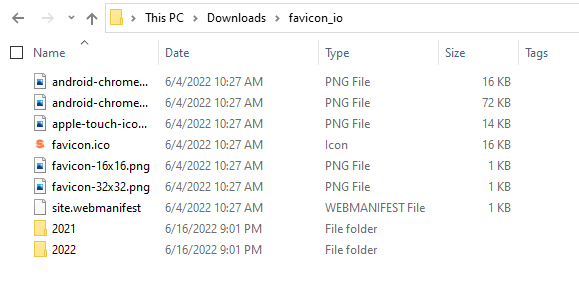 Screenshot of favicon subdirectory