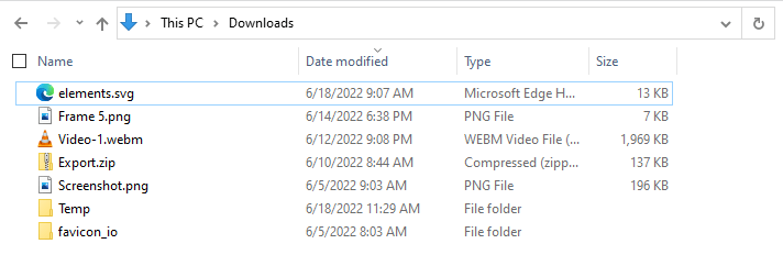Screenshot of the download folder